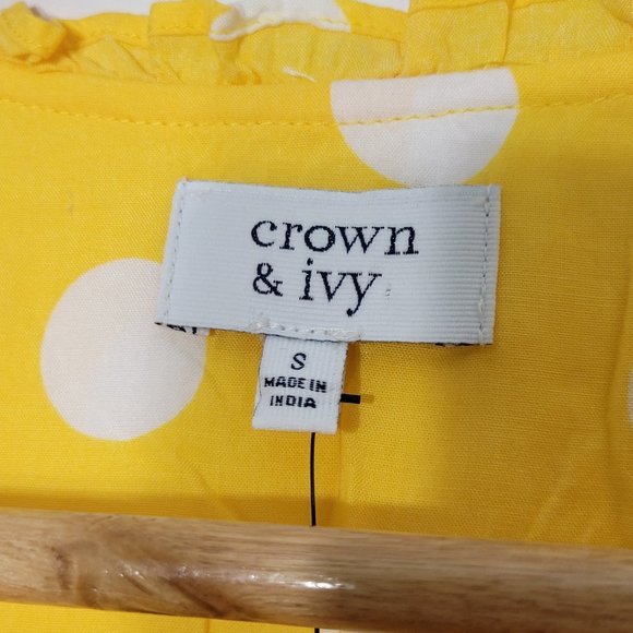 Crown & Ivy NEW Yellow White Polka Dot Dress A-Line Lightweight Midi Small NWT - Picture 5 of 13